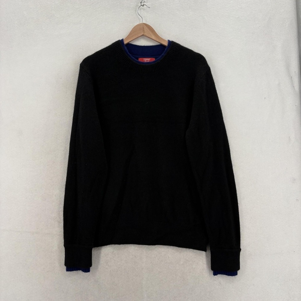 Esprit Sweater Mens Medium Black 100% Cashmere Crewneck Knit Pullover Warm